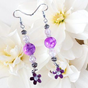 Purple Pearl Flower Earrings